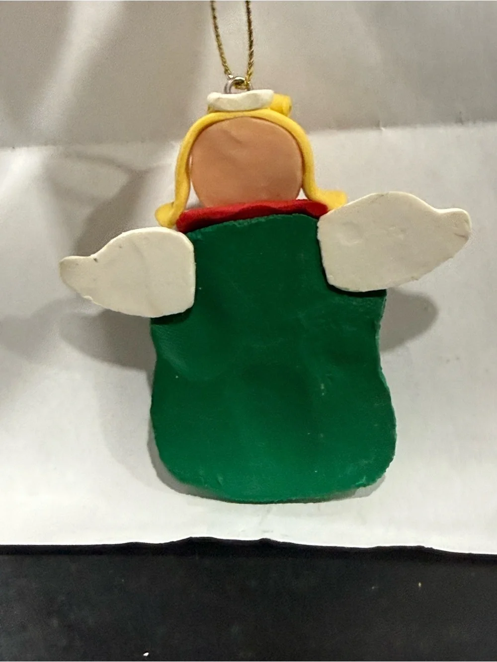 Handcrafted Green Angel Ornament with Blue Gift